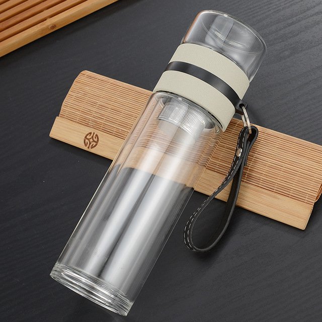 Infuser Tumbler with Filter and Tea Separator for Drinking Water Bottle Portable Leak Proof Tea Glass Double Wall Drink Glass