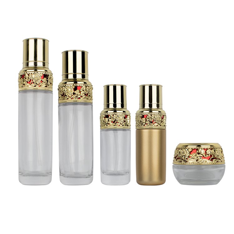 Luxury makeup set cosmetics glass bottle glass jar cosmetics pump bottle packaging screen printing custom glass lotion bottle