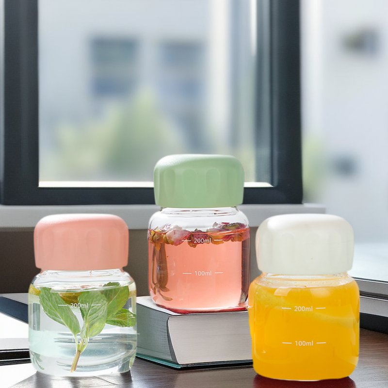 Wholesale Mini 240ml Portable Glass Water Bottles with Scale Line Round Shape Thickened Transparent High Borosilicate Glass cup