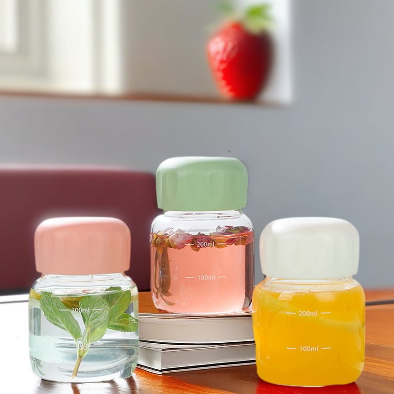 Wholesale Mini 240ml Portable Glass Water Bottles with Scale Line Round Shape Thickened Transparent High Borosilicate Glass cup