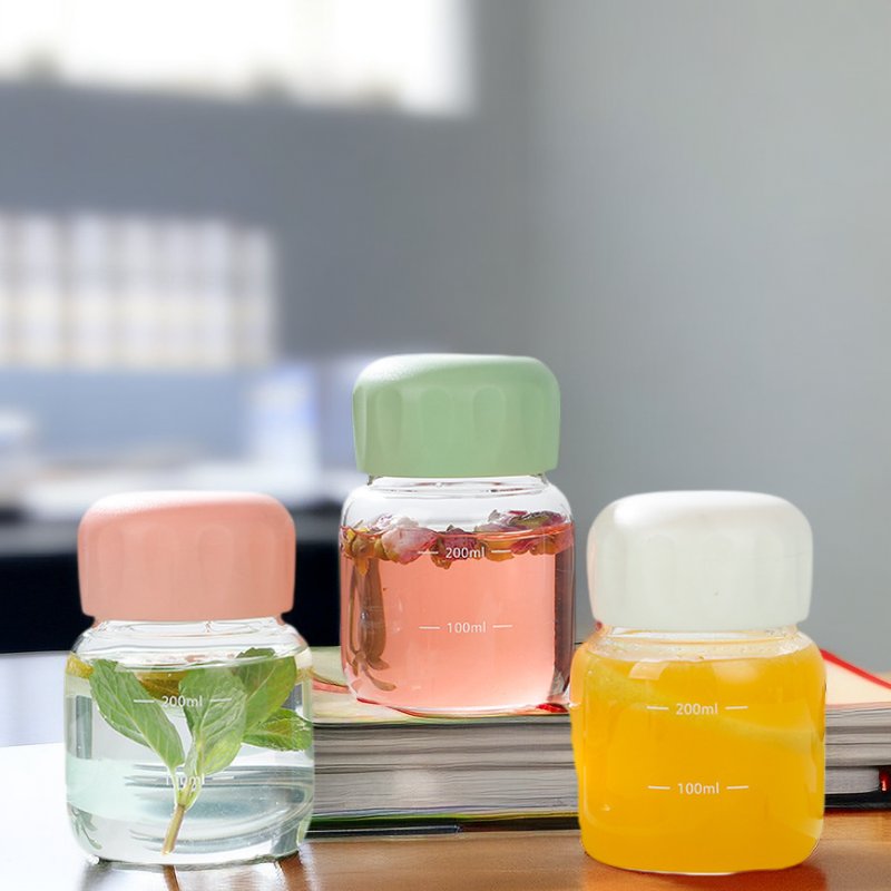 Wholesale Mini 240ml Portable Glass Water Bottles with Scale Line Round Shape Thickened Transparent High Borosilicate Glass cup