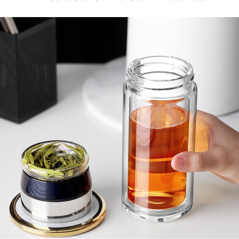 Top quality custom portable double wall clear drinking cup borosilicate recycled tea glass bottle infuser