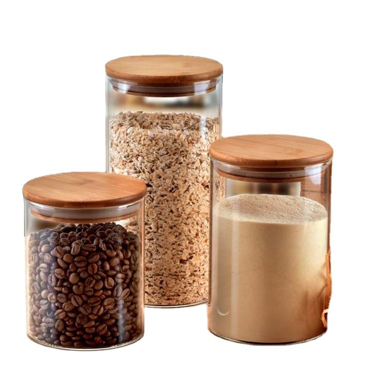 6.5cm 12pcs Set High Airtight Kitchen Food Storage Container Glass Spice Jar With Bamboo Lids