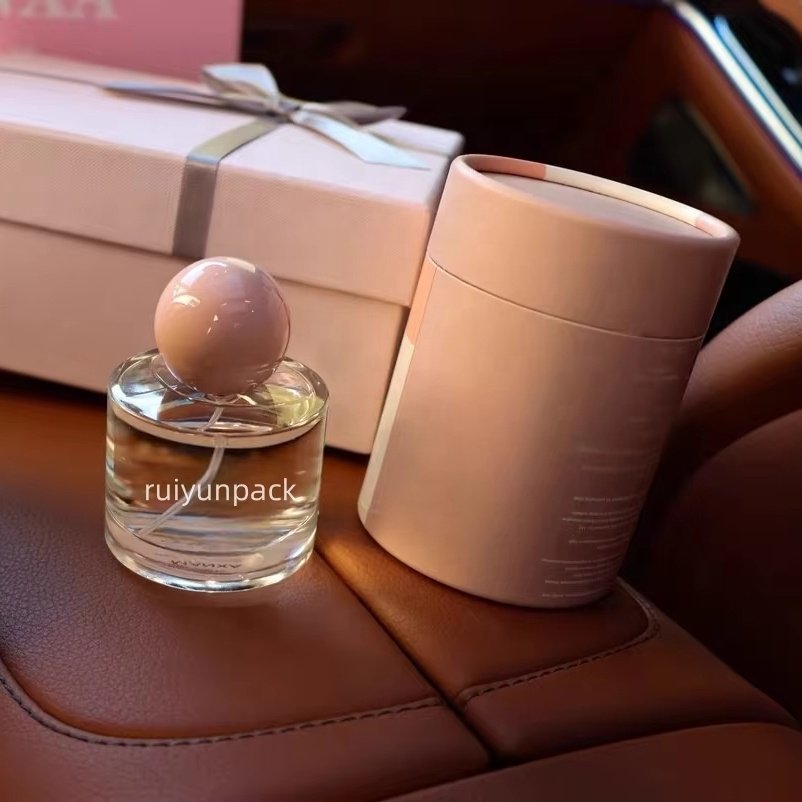 50ml round cylinder flat shoulder glass frosted liquid empty perfume bottles with box