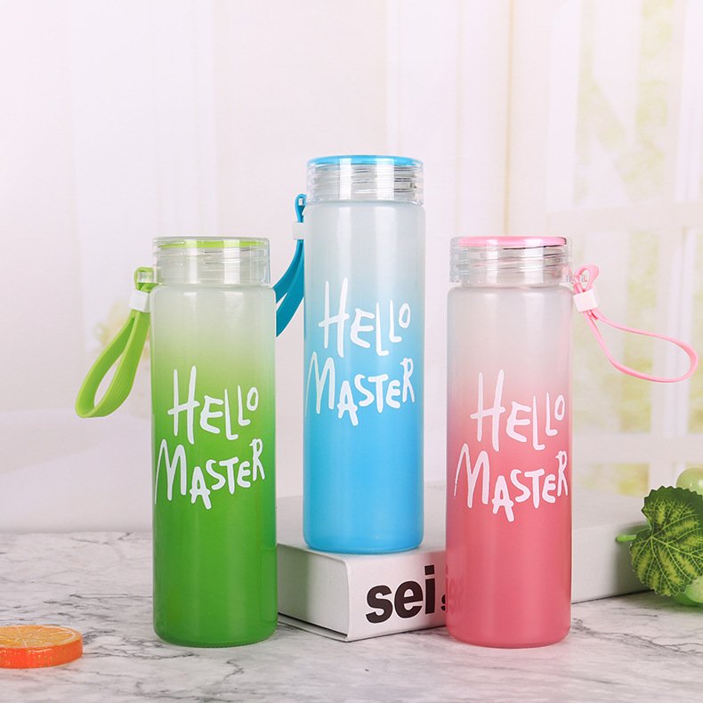 2022 new arrival Student couple frosted cup Custom LOGO Gradient plastic water bottle tumbler hello master gift cup