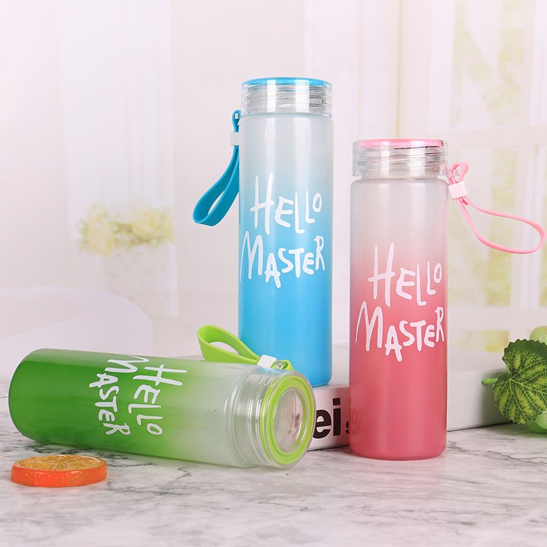 2022 new arrival Student couple frosted cup Custom LOGO Gradient plastic water bottle tumbler hello master gift cup