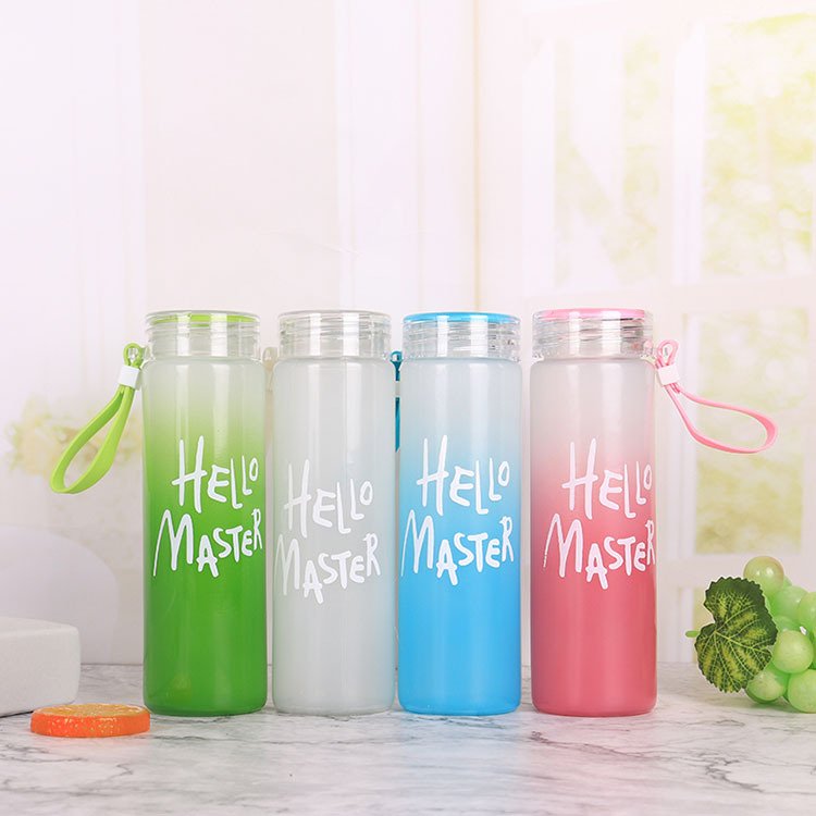 2022 new arrival Student couple frosted cup Custom LOGO Gradient plastic water bottle tumbler hello master gift cup