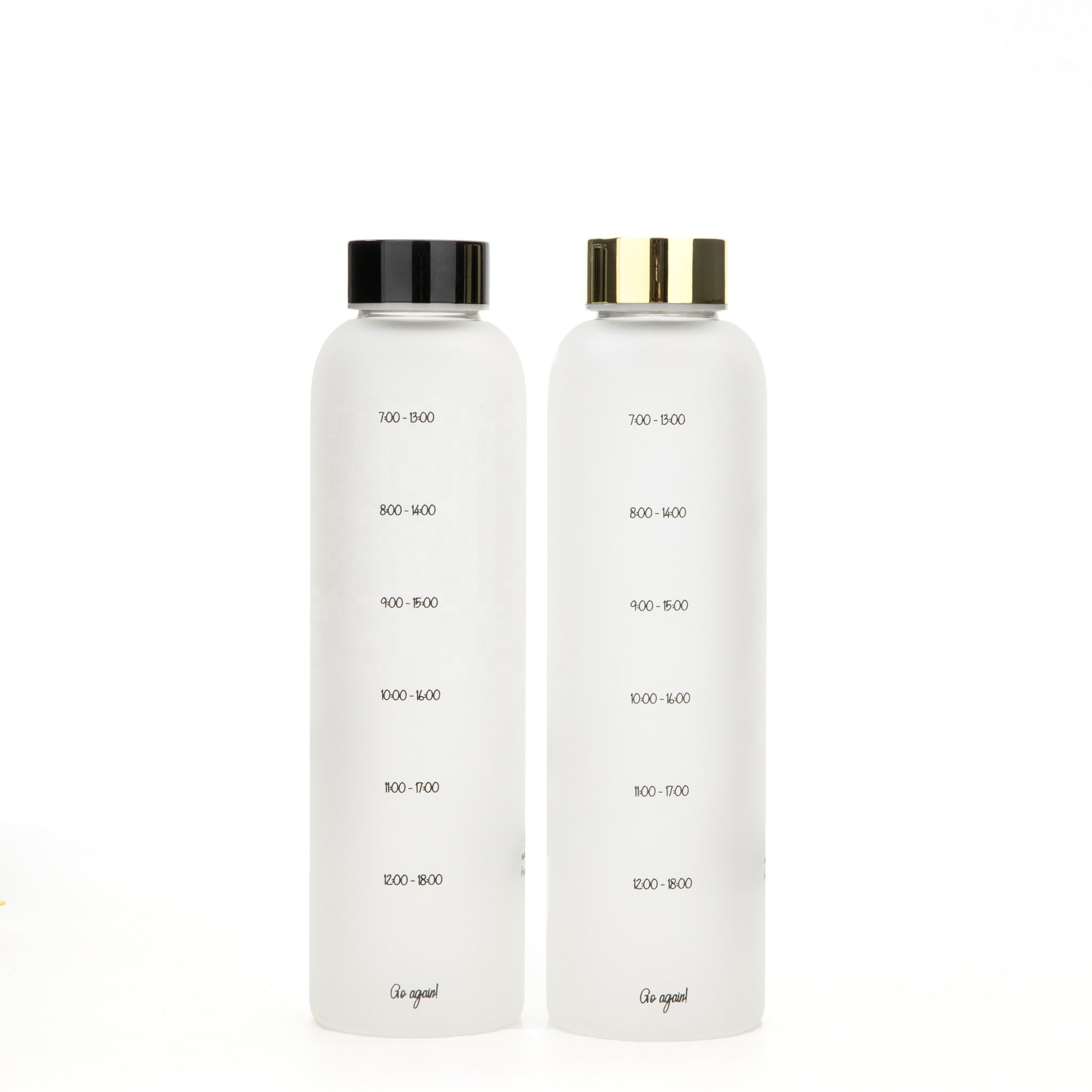 Fancy cylindrical Borosilicate Glass Water Bottle With Custom Frosted And Time Marks
