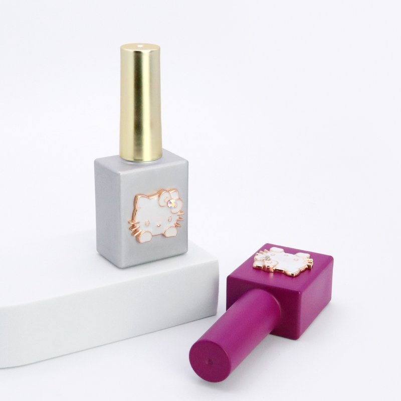 Anime Cute Label Custom Design Cat Kitten Charm 12ML Grey Empty Nail Polish Glass Bottle With Brush Cap