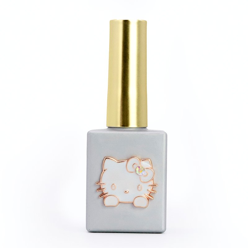 Anime Cute Label Custom Design Cat Kitten Charm 12ML Grey Empty Nail Polish Glass Bottle With Brush Cap