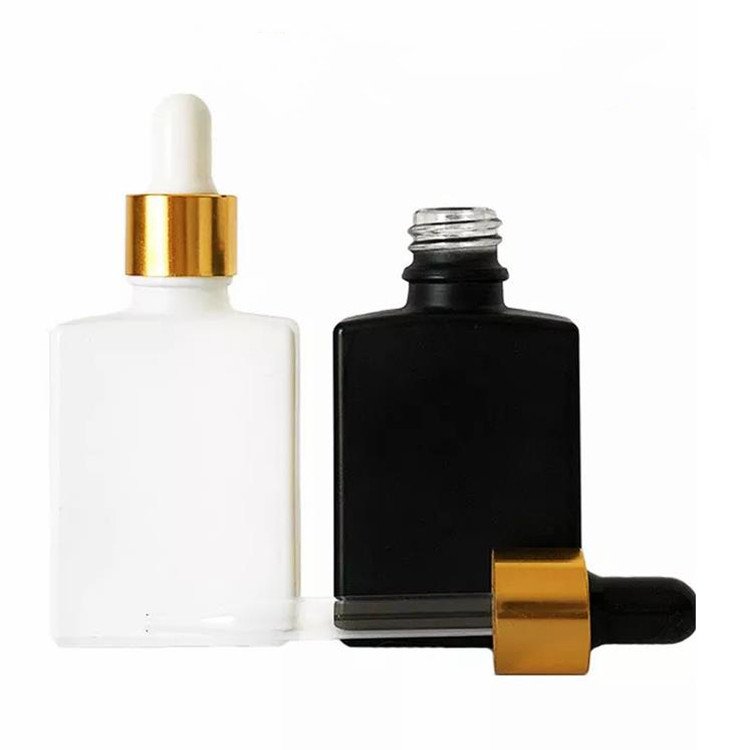 refillable 30ml 50ml square frosted glass dropper bottle with pipette for essential oil