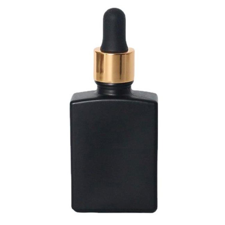 refillable 30ml 50ml square frosted glass dropper bottle with pipette for essential oil