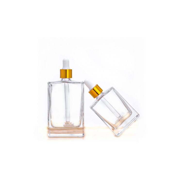 refillable 30ml 50ml square frosted glass dropper bottle with pipette for essential oil