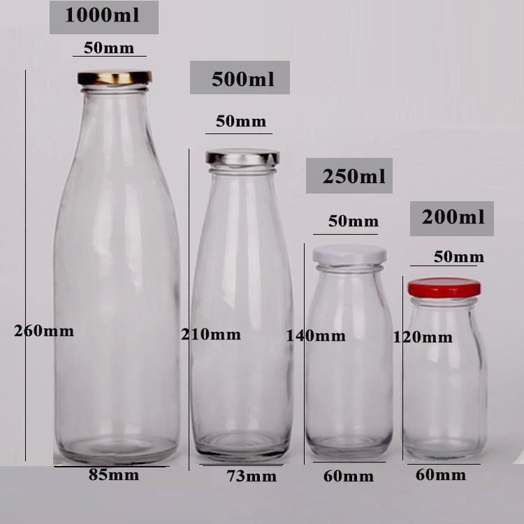 100ml 200ml 250ml 500ml Hot Sale Milk Yogurt Round glass bottle With Lids