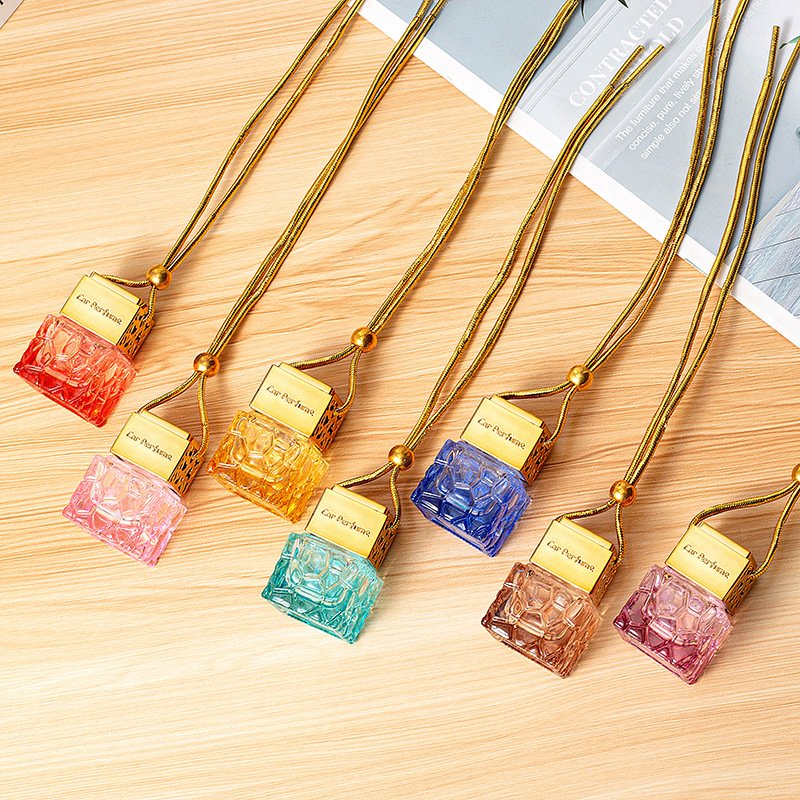 F New 2023 Popular 8ml Square Shape car hanging Empty perfume car diffuser bottle car perfume Glass bottle with Metal cap