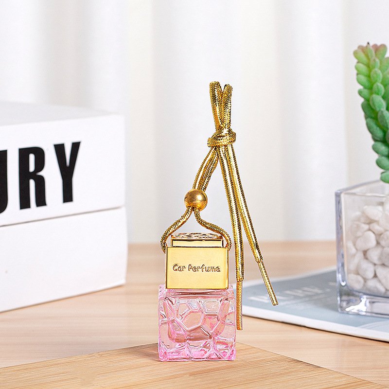 F New 2023 Popular 8ml Square Shape car hanging Empty perfume car diffuser bottle car perfume Glass bottle with Metal cap