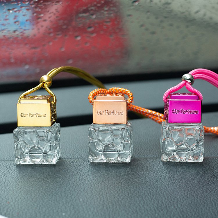 F New 2023 Popular 8ml Square Shape car hanging Empty perfume car diffuser bottle car perfume Glass bottle with Metal cap