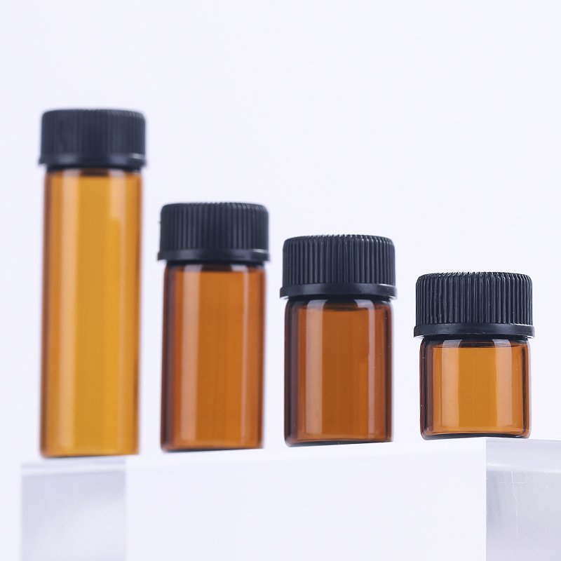 Capacity 1ml 2 ml 3 ml Liquid Sample Packaging Amber Glass Bottles Vials With Black Screw Cap