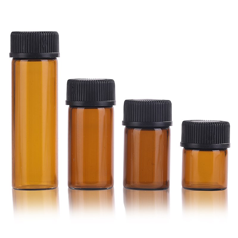 Capacity 1ml 2 ml 3 ml Liquid Sample Packaging Amber Glass Bottles Vials With Black Screw Cap