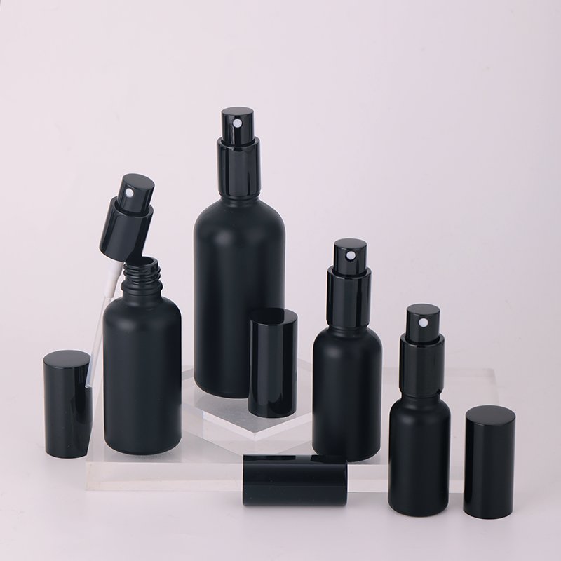 Private Label Custom Logo Matte Black Spray Glass Bottle 100ml Cosmetic Spray Bottle Low Moq Cosmetics Black Glass Bottle Spray