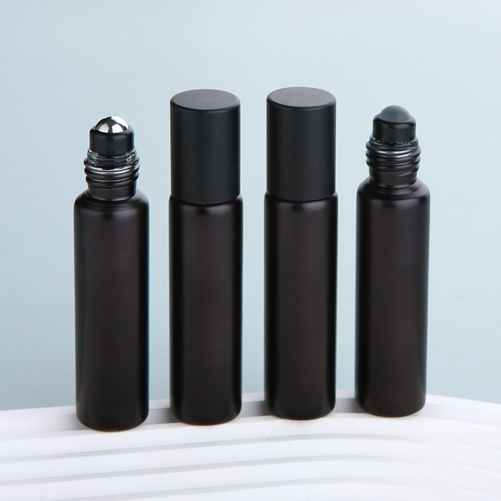 SUMEEAR 10ml 5ml Matte Black Essential Oil Bottle Refillable Roll On Perfume Bottle Frost Glass Roller Bottles Cosmetic