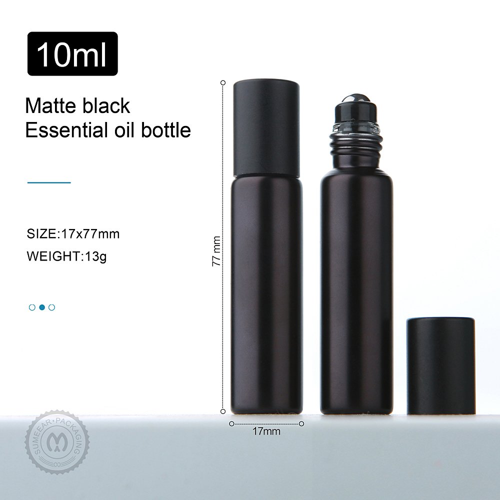 SUMEEAR 10ml 5ml Matte Black Essential Oil Bottle Refillable Roll On Perfume Bottle Frost Glass Roller Bottles Cosmetic
