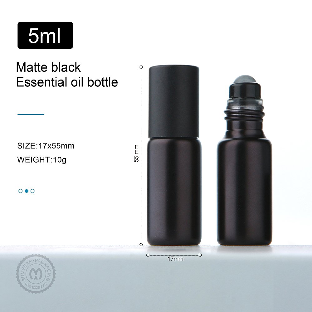 SUMEEAR 10ml 5ml Matte Black Essential Oil Bottle Refillable Roll On Perfume Bottle Frost Glass Roller Bottles Cosmetic