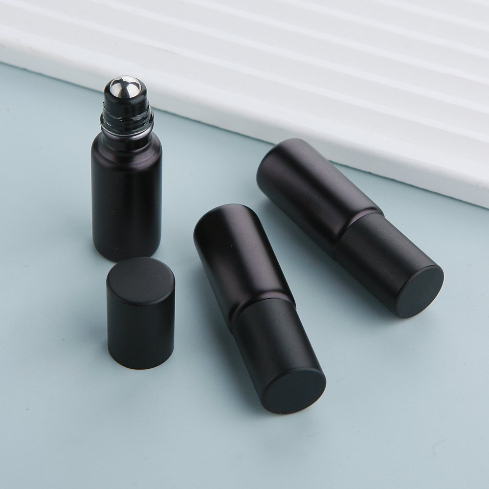 SUMEEAR 10ml 5ml Matte Black Essential Oil Bottle Refillable Roll On Perfume Bottle Frost Glass Roller Bottles Cosmetic