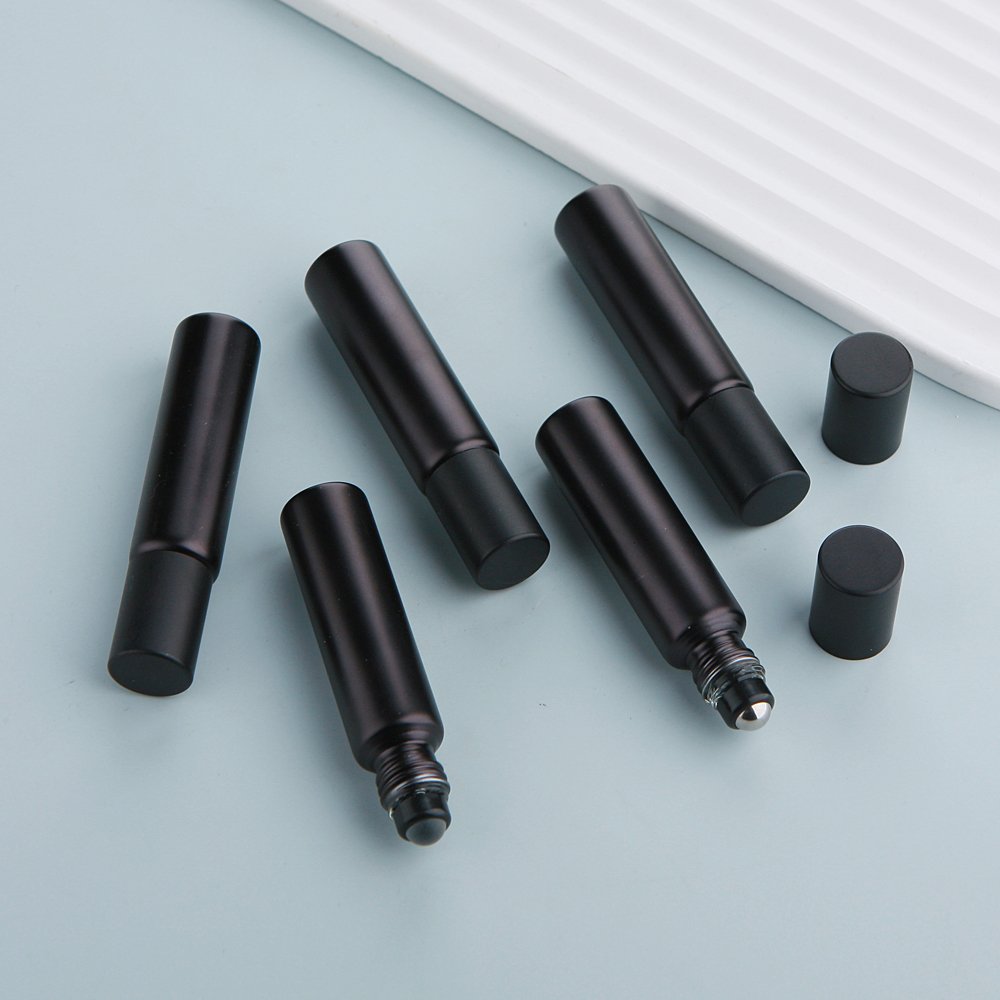 SUMEEAR 10ml 5ml Matte Black Essential Oil Bottle Refillable Roll On Perfume Bottle Frost Glass Roller Bottles Cosmetic