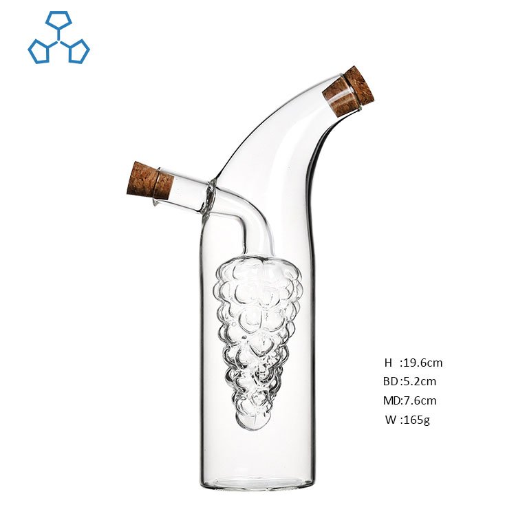 2024 Borosilicate Handmade Creative Grape Olive Oil Glass Bottle With Wood Cork For Vinegar