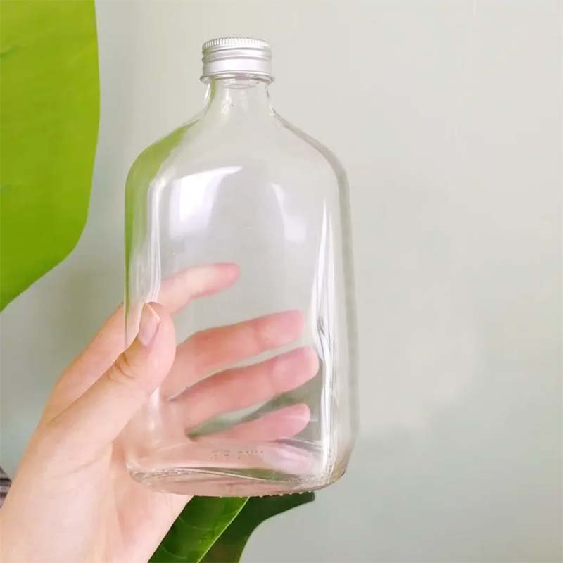 Wholesale Transparent Amber Glass Flasks Ice Coffee Milk Tea Juice Beverage Liquor Wine Glass Bottle Jar Cups Set