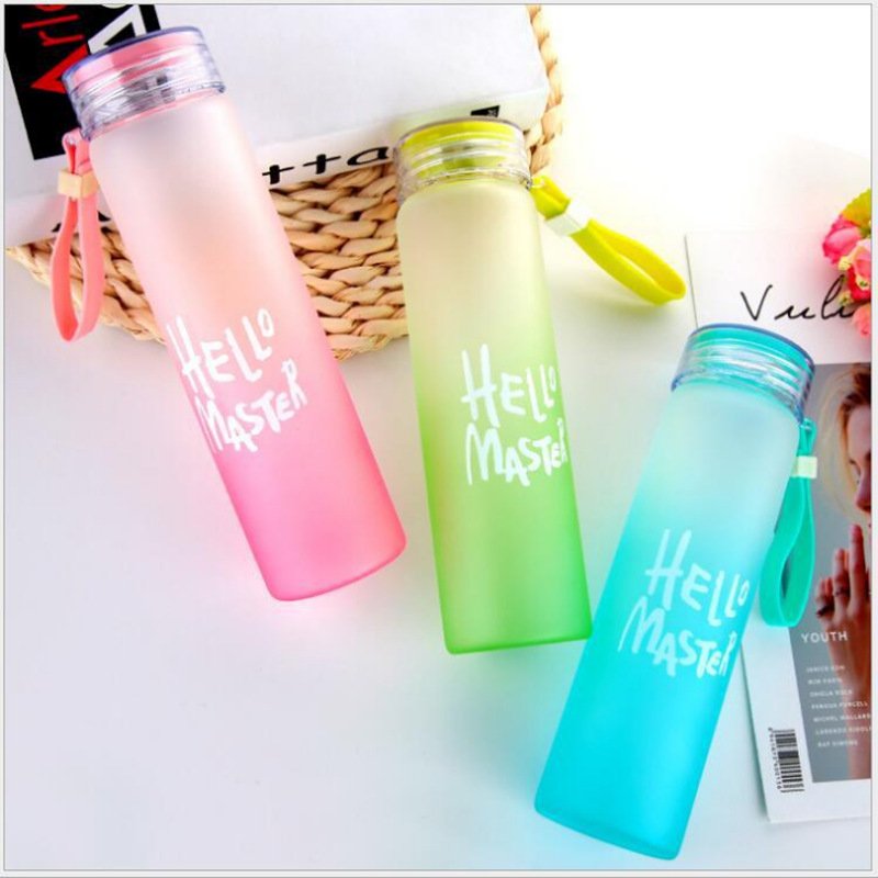 Wholesale High Quality Custom Letter Glass Water Cup Colorful Frosted Cheap Glass Drinking Bottle With Lid