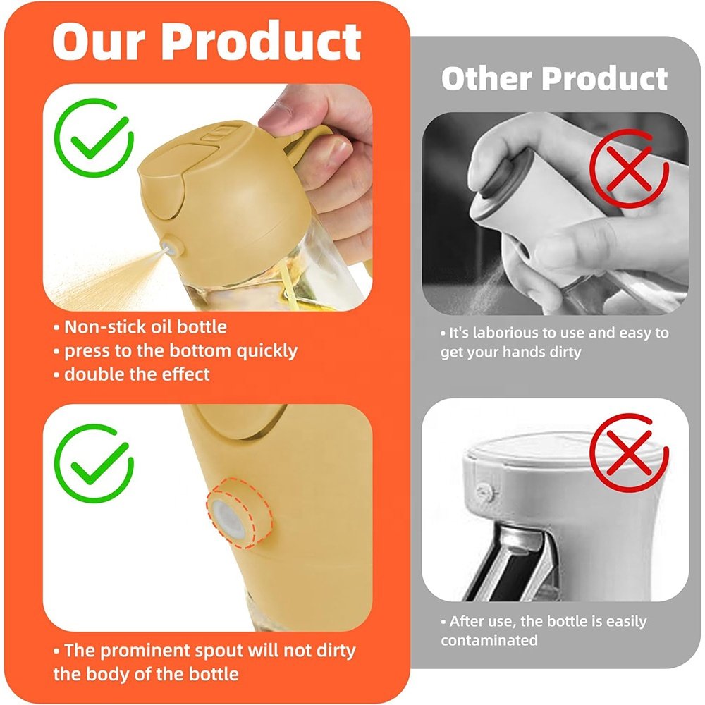 High Quality Glass Oil Sprayer 2 in 1 Food Grade Olive Oil Mister Spray Bottle Dispenser for BBQ Baking Cooking
