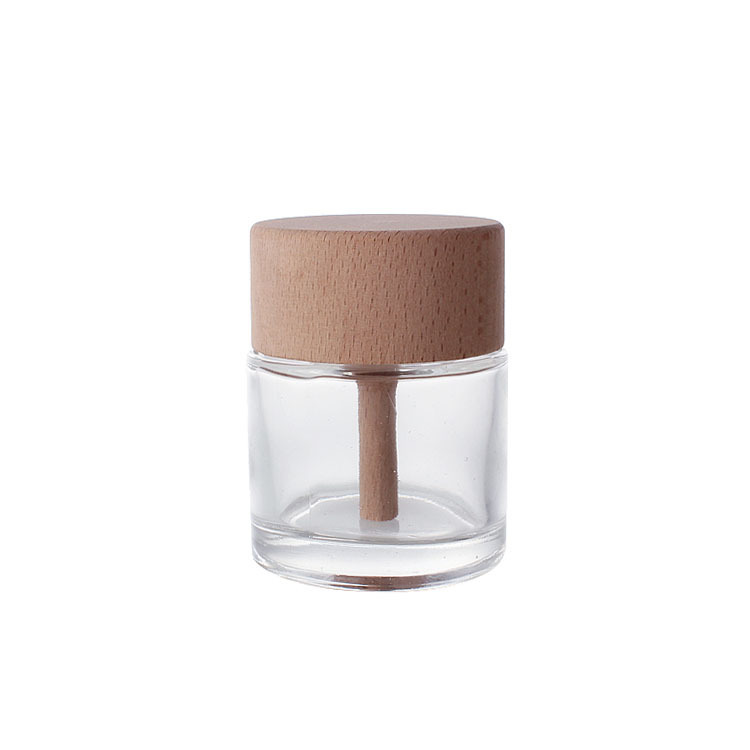 High Quality 50ML Empty Round Aroma Bottle Wooden Lid Car Perfume Bottle Car Air Freshener Empty Car Perfume Bottle
