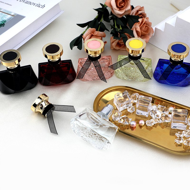 30ml Blue Pink Clear Red and colored customized screw glass pressed spray perfume glass bottle