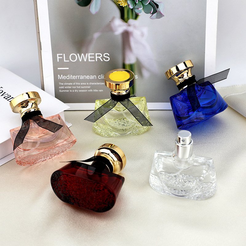 30ml Blue Pink Clear Red and colored customized screw glass pressed spray perfume glass bottle