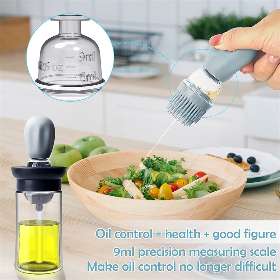 2 in 1 Silicone Dropper Measuring Oil Dispenser Bottle Glass Olive Oil Dispenser Bottle With Silicone Brush