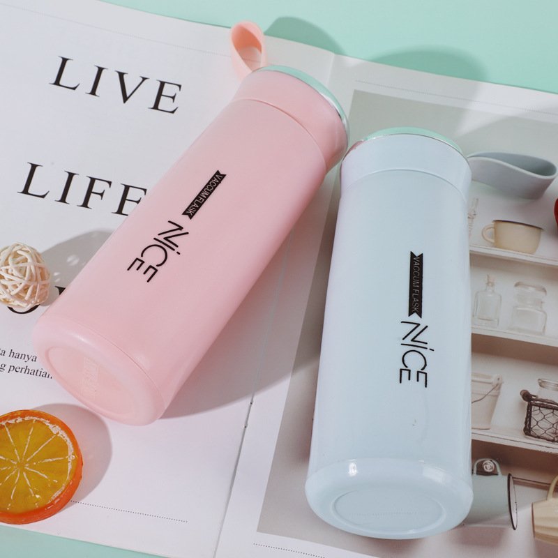 Hot sale 400ml straight gradient sublimation blank frosted glass water bottle with portable lid kids school office cute nice cup