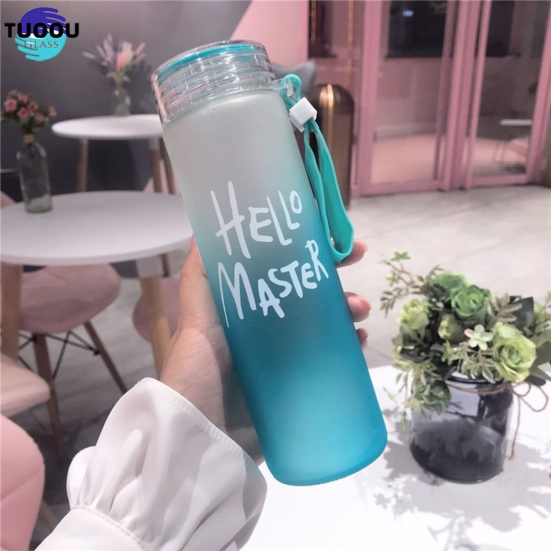 wholesale Drinking Bottle With Lid Borosilicate Custom Water Cup Colorful Frosted Glass container