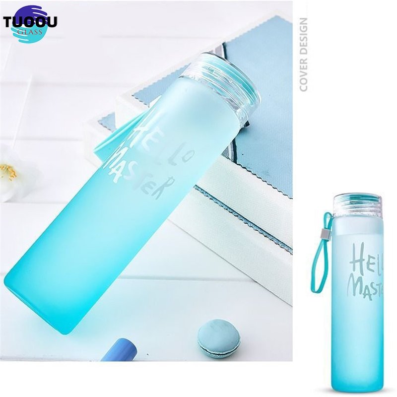 wholesale Drinking Bottle With Lid Borosilicate Custom Water Cup Colorful Frosted Glass container