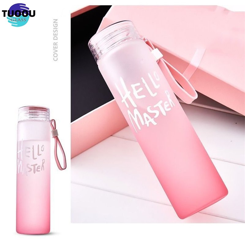 wholesale Drinking Bottle With Lid Borosilicate Custom Water Cup Colorful Frosted Glass container