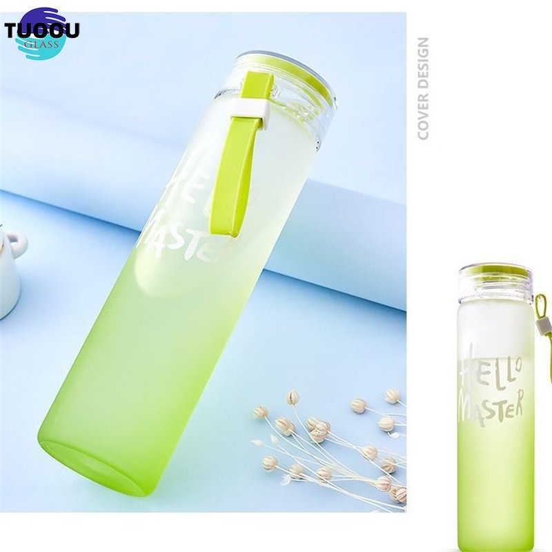 wholesale Drinking Bottle With Lid Borosilicate Custom Water Cup Colorful Frosted Glass container