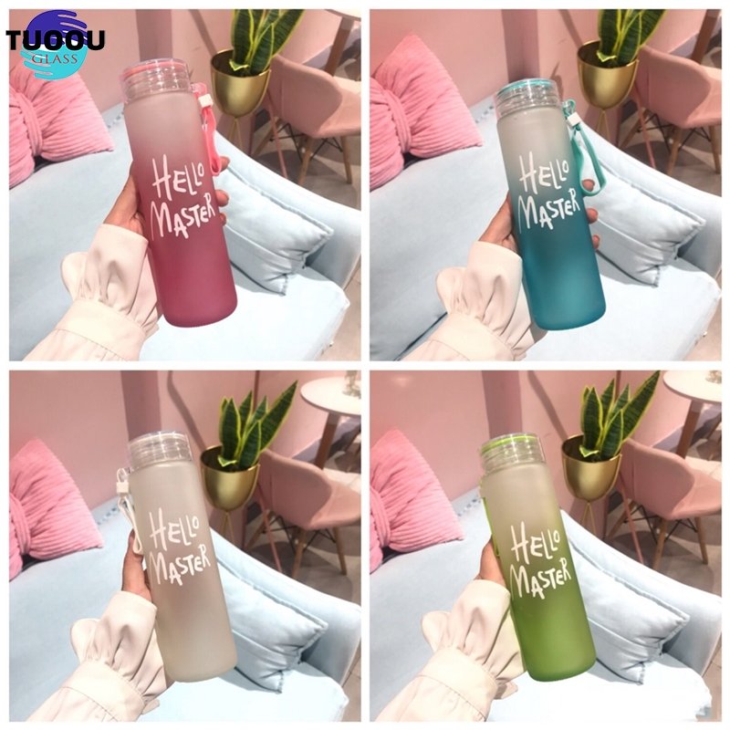 wholesale Drinking Bottle With Lid Borosilicate Custom Water Cup Colorful Frosted Glass container
