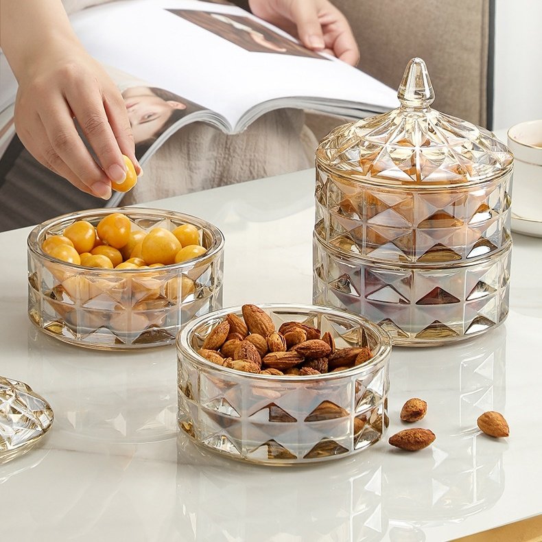 Hammer-embossed double glass candy jar with lid snacks dry fruit storage jar sugar coffee jar