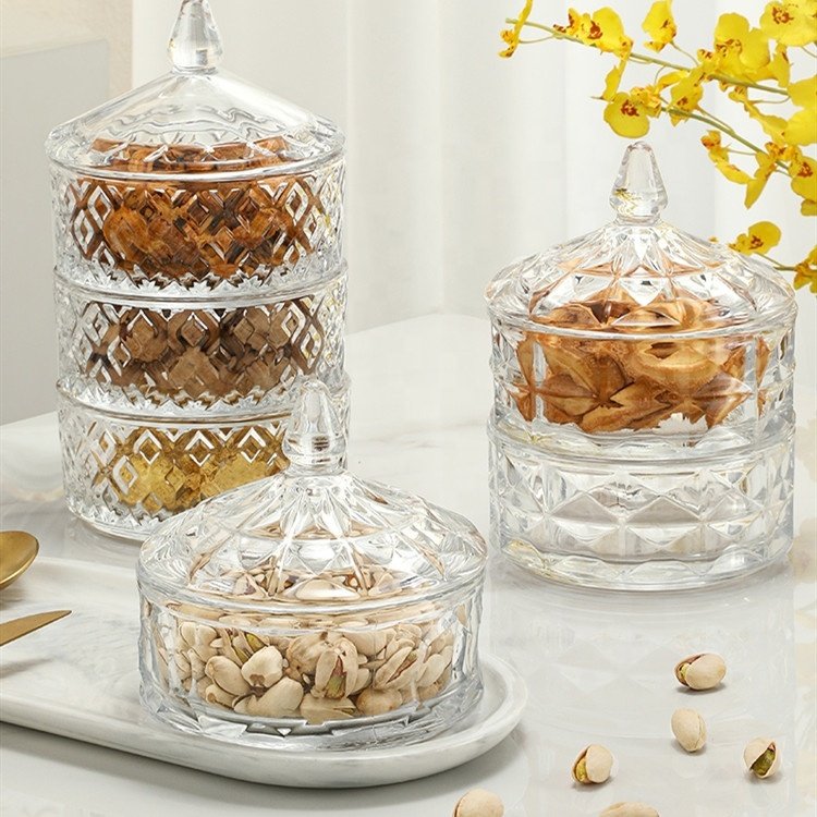 Hammer-embossed double glass candy jar with lid snacks dry fruit storage jar sugar coffee jar