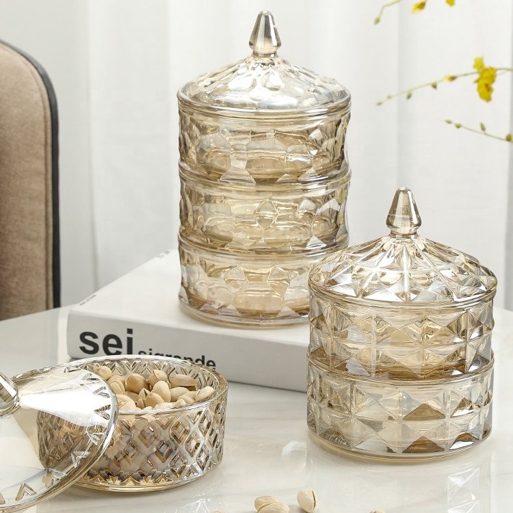 Hammer-embossed double glass candy jar with lid snacks dry fruit storage jar sugar coffee jar