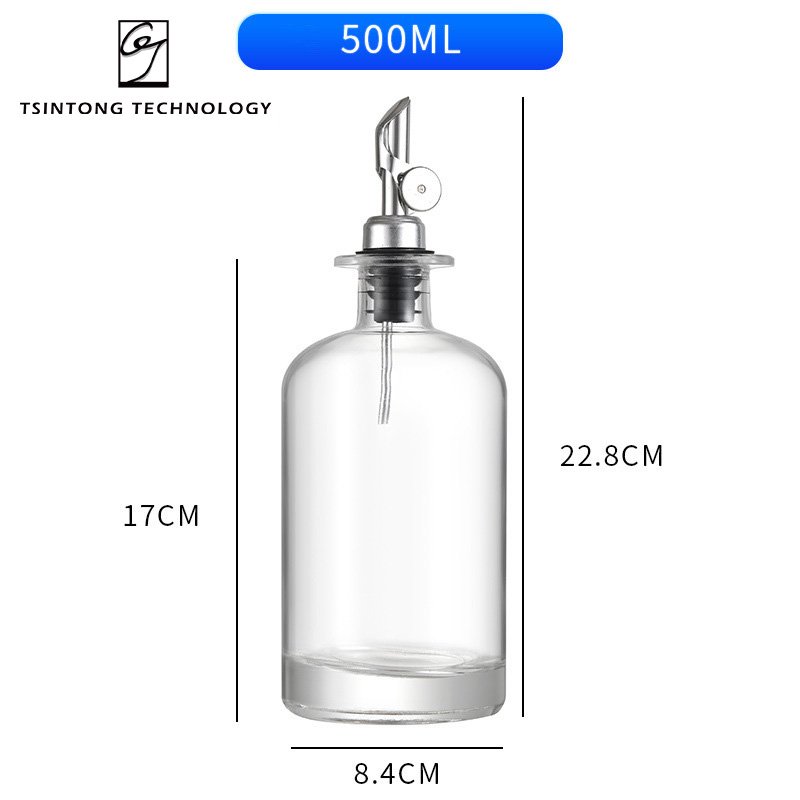 Wholesale 500ml Elegant and Classy Olive Oil Dispenser Glass Bottle with Gold or Silver Stainless Steel Spout for Kitchen