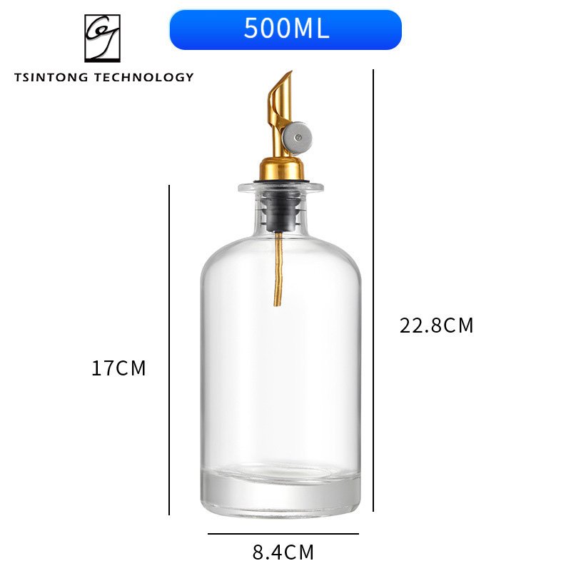 Wholesale 500ml Elegant and Classy Olive Oil Dispenser Glass Bottle with Gold or Silver Stainless Steel Spout for Kitchen