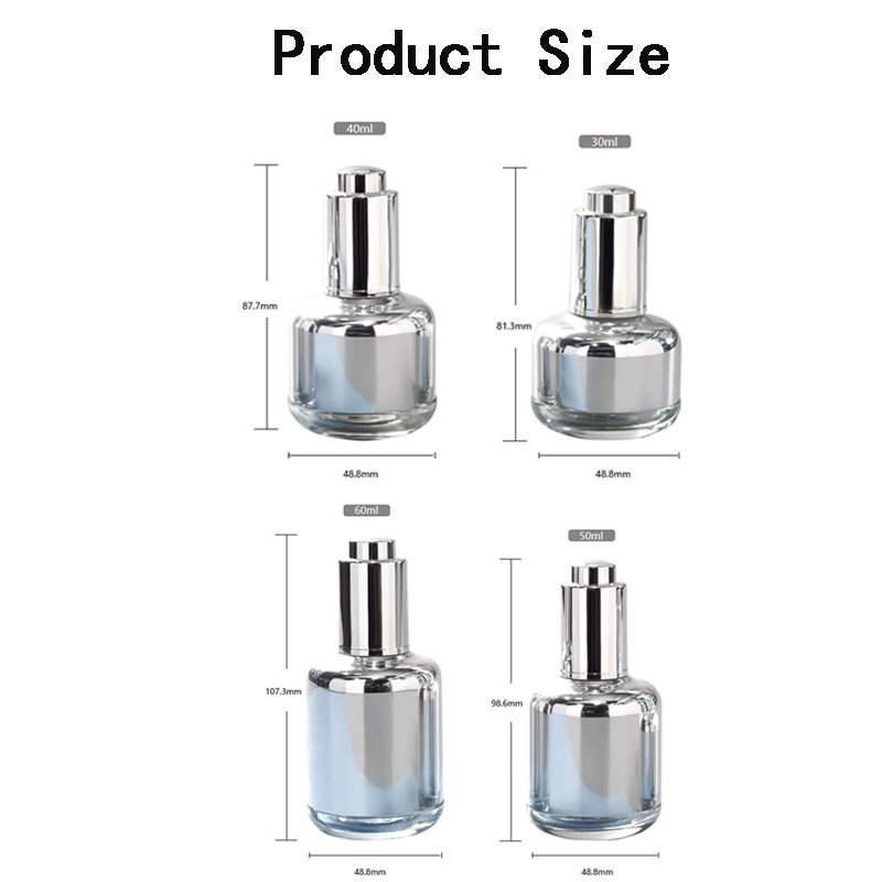 30ml 40ml 50ml 1fl 2oz empty round skincare oil packaging gold silver serum bottle with push button pump dropper