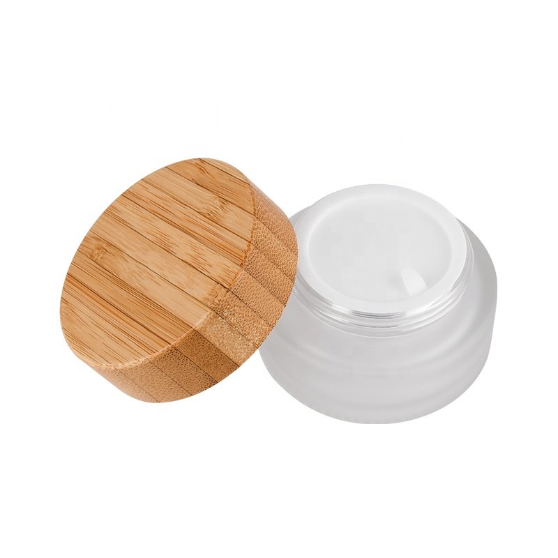 eco friendly bamboo Cosmetic Packaging 30g 50g 100g glass jar 30ml 50ml 100ml 120ml 150ml Frosted Glass Bottle with Bamboo lid